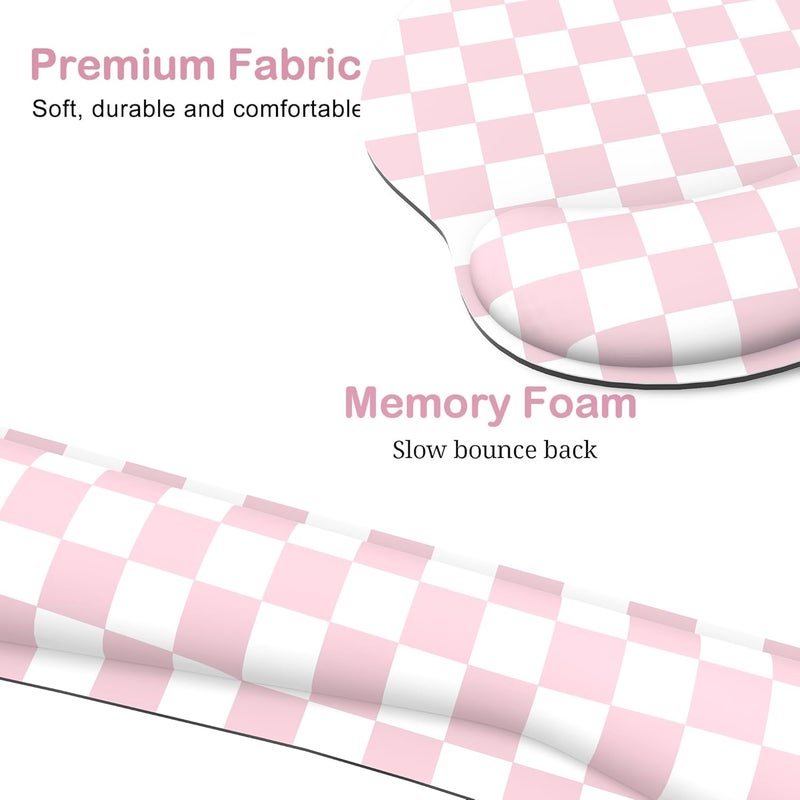 JIGOO Ergonomic Mouse Pad with Wrist Rest and Keyboard Wrist Rest, Mousepad and Wrist Rest for Computer Keyboard, Pain Relief, Non-Slip Base, Mouse Pad with Wrist Support for Gaming, Office, Pink Checkered - Image 5